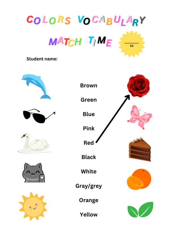Color vocabulary match activity