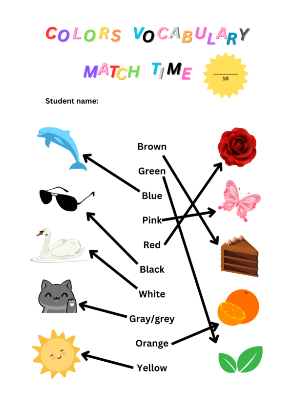 Color vocabulary match activity