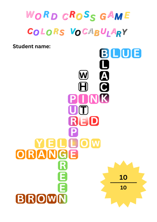 Colors Vocabulary word cross